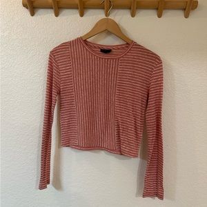 Topshop women’s pink and white striped long sleeve crop top size 2